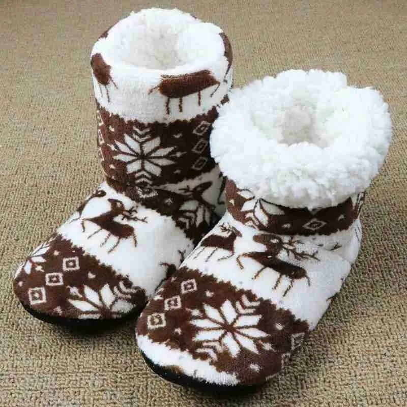 

Winter Floor Shoes Woman Hoouse Slippers Christmas Elk Anti-Skid Sole Indoor Socks Shoes Warm Fur Contton Slipper Plush Insole