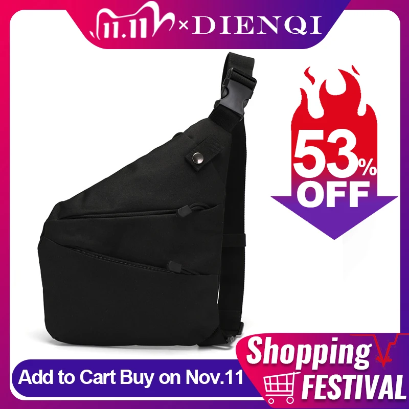 

DIENQI Man Thin Personal Pocket Bag High Quality Holster Tactical Crossbody Sling Vintage Chest Bag Black One Shoulder Men's Bag