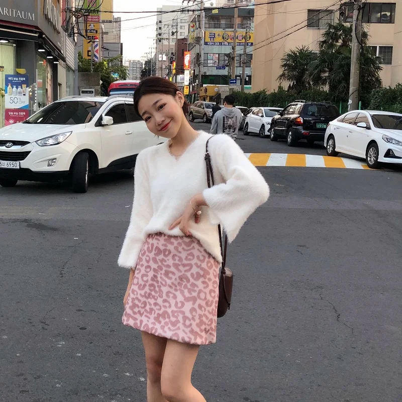 Осень корейский ins Harajuku сладкий винтажный сплошной цвет вязаный свитер женский модный Свободный v-образный вырез с длинными рукавами женский свитер