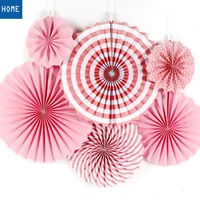 6pcs baby shower decorations hanging banner pompom flower lantern paper fans for summer theme girlboy birthday party supplies