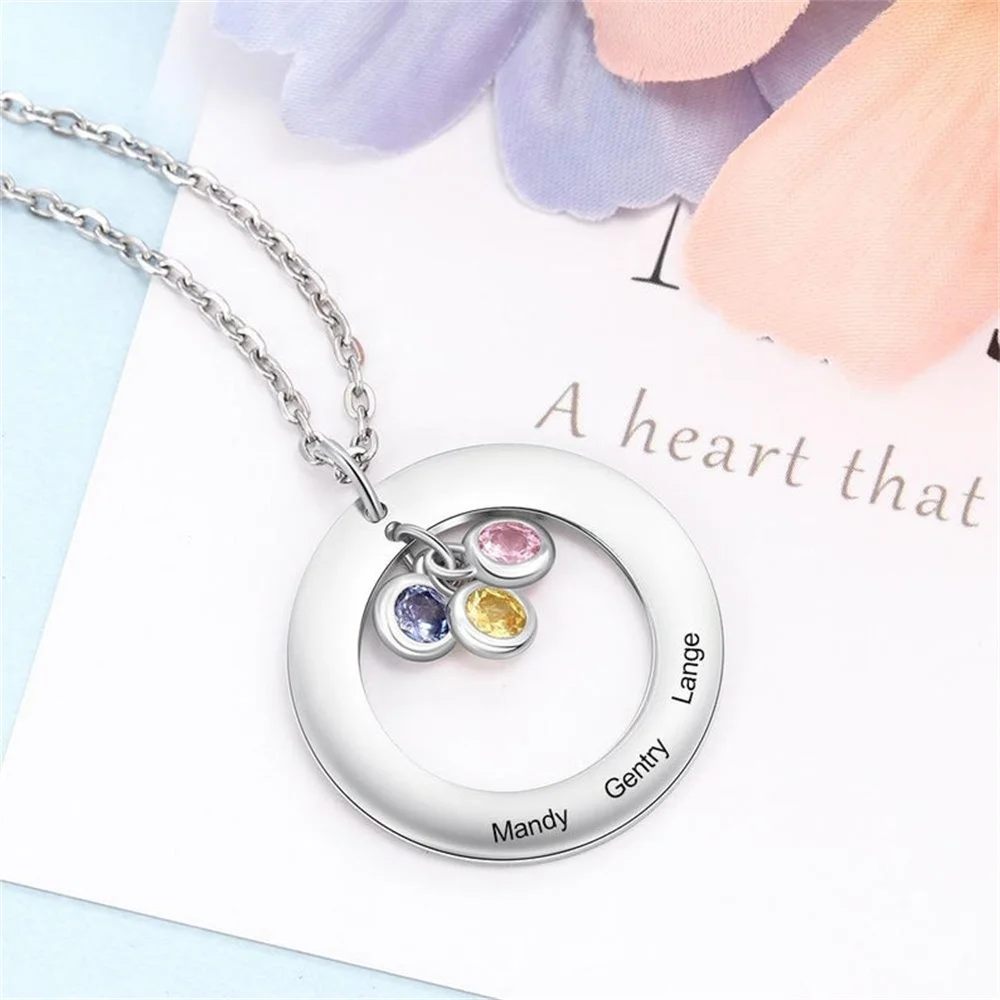 Custom Round Engraving 1-3 Names Necklace For Women Stainlesss Steel Hollow Out Choker Custom Birthstone Necklace Jewelry Gift hollow out blossom choker