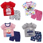Летние брендовые комплекты одежды для маленьких мальчиков детские футболки с короткими рукавами Топы и штаны комплекты одежды из 2 предметов для маленьких девочек
