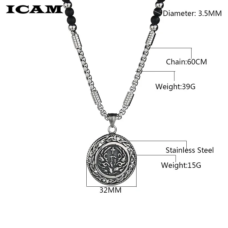 ICAM винтажный крест-кулон ожерелье из нержавеющей стали Новый дизайн Черная цепь