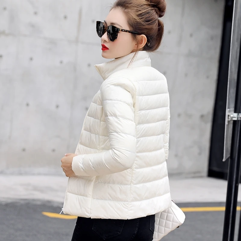 Женский пуховик с длинным рукавом на молнии воротником стойкой|Женские пуховики|