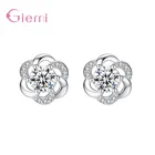 Геометрический цветок с прозрачным кубическим цирконием, серьги-гвоздики для женщин и девушек, вечерние Модные 925 стерлингового серебра ювелирные изделия подарки вечерние поставки