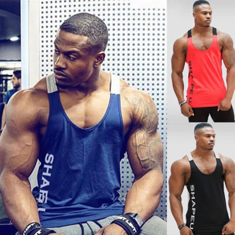 Solid Gym Sports Fitness Tank Tops Men Stringer Bodybuilding Singlets Muscle Vest Tee Shirt Basketball Jersey | Мужская одежда