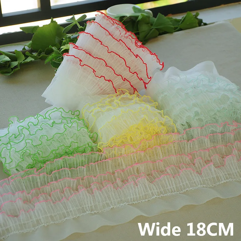 

18CM Wide Luxury Five Layers 3D Pleated Tulle Lace Fabirc Elastic Ruffle Trim Princess Dress Women Skirts Cloth Sewing Supplies