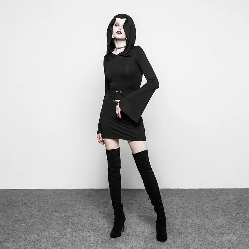 PUNKRAVE женская готическая ведьма половина Юбка трикотажная труба рукав Металл