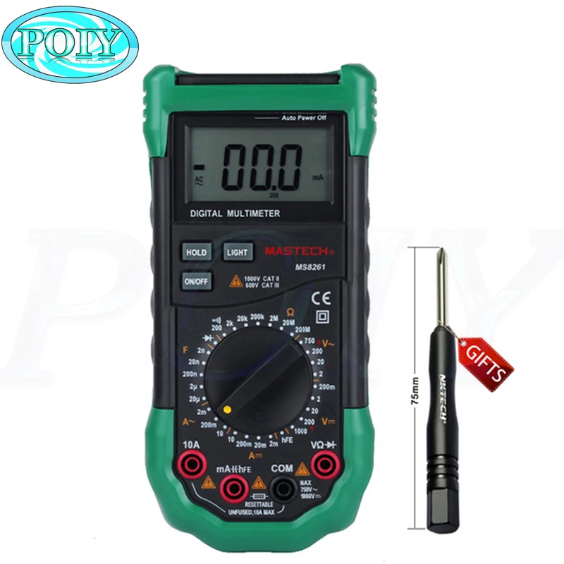 MASTECH MS8261 цифровой мультиметр AC/DC V/A Измеритель сопротивления емкости транзистора