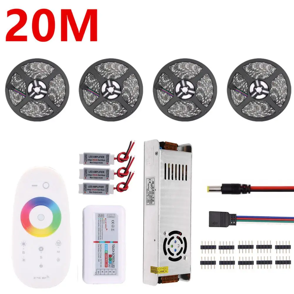 20M Set RGB Светодиодная лента Водонепроницаемая 5050 5 м 10 м 15 м 20 м 30 м DC 12 В RGBWW RGBW светодиодный светильник гибкие полосы добавить контроллер усилитель мощности - Испускаемый цвет: 20M Set