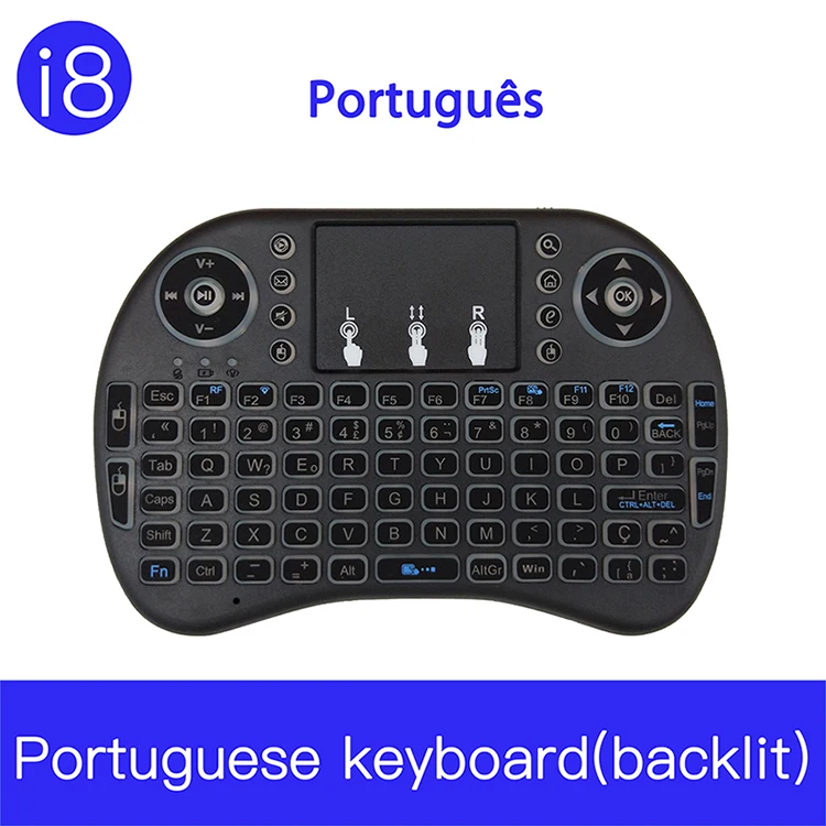 Portuguese I8 французский 7 цветов с подсветкой 2,4G мини беспроводная франсаис Клавиатура Тачпад мышь для Google Android tv Box, мини ПК, ноутбук AZERTY - Цвет: Portuguese