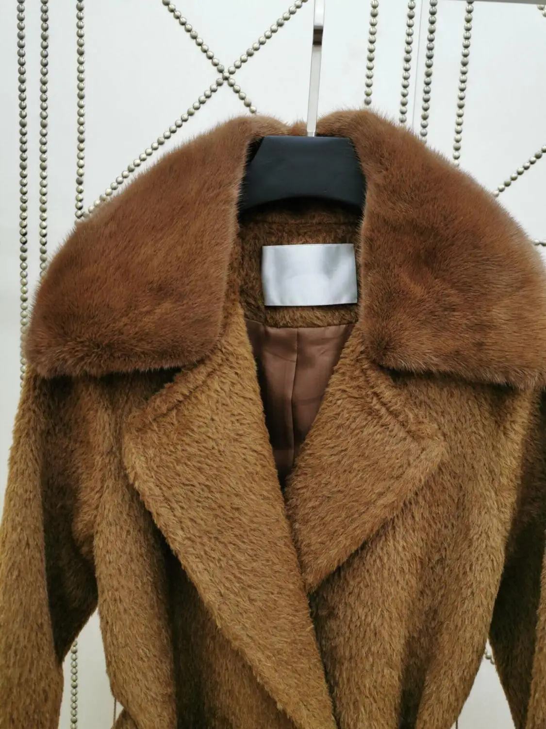 2019 Winter Clothes Women High Quality Mink Fur Collar Alpaca Coat England Style Sashes Brown Long Jacket Женская одежда