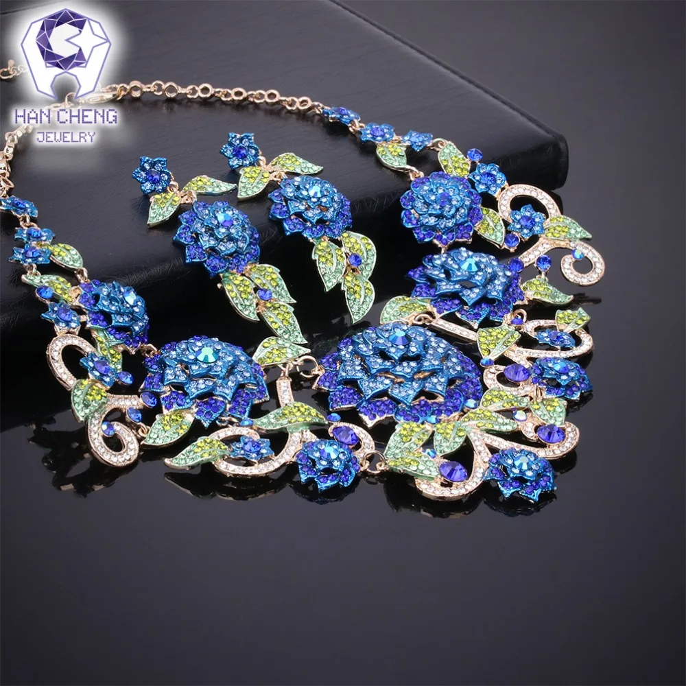 HanCheng, новинка, модное, роскошное, богемное, лист, стразы, цветок, кристалл, массивное ожерелье для женщин, ювелирное изделие, leagtha, Золотое колье