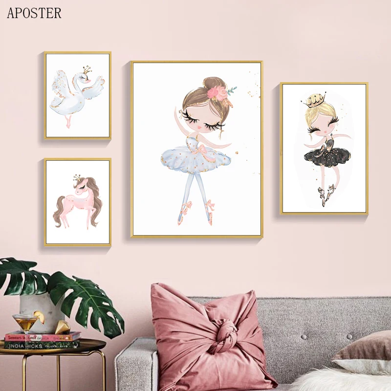 Скандинавское украшение мультфильм танцующая девушка птица лошадь настенное