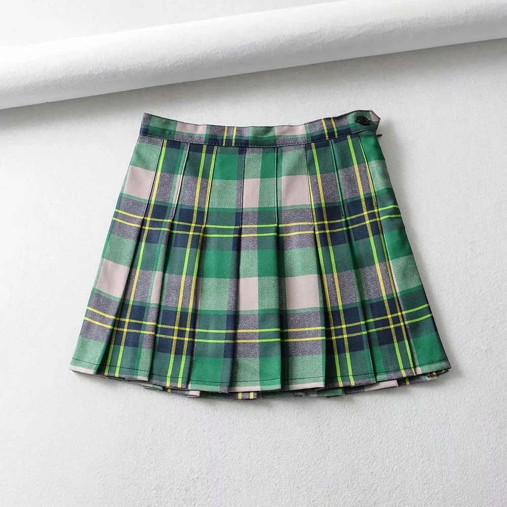 

2020 Promotion Real Cotton Saia Midi Skirts Womens Tutu Women's Short Skirt Plaid High Waist Anti-lighting Hakama A- Line Women