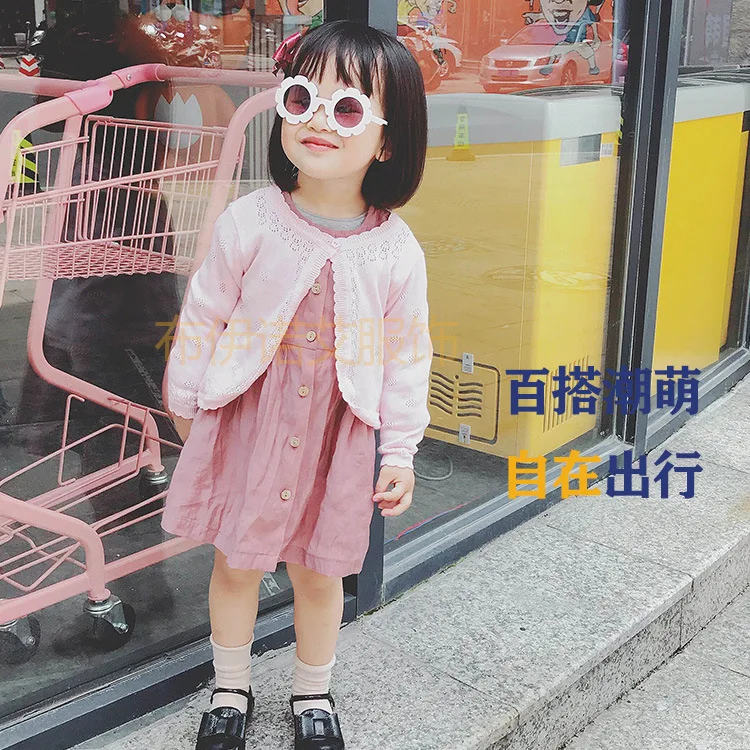 Весенние платья для девочек Детский кардиган Свитер розовый 100 хлопковая одежда