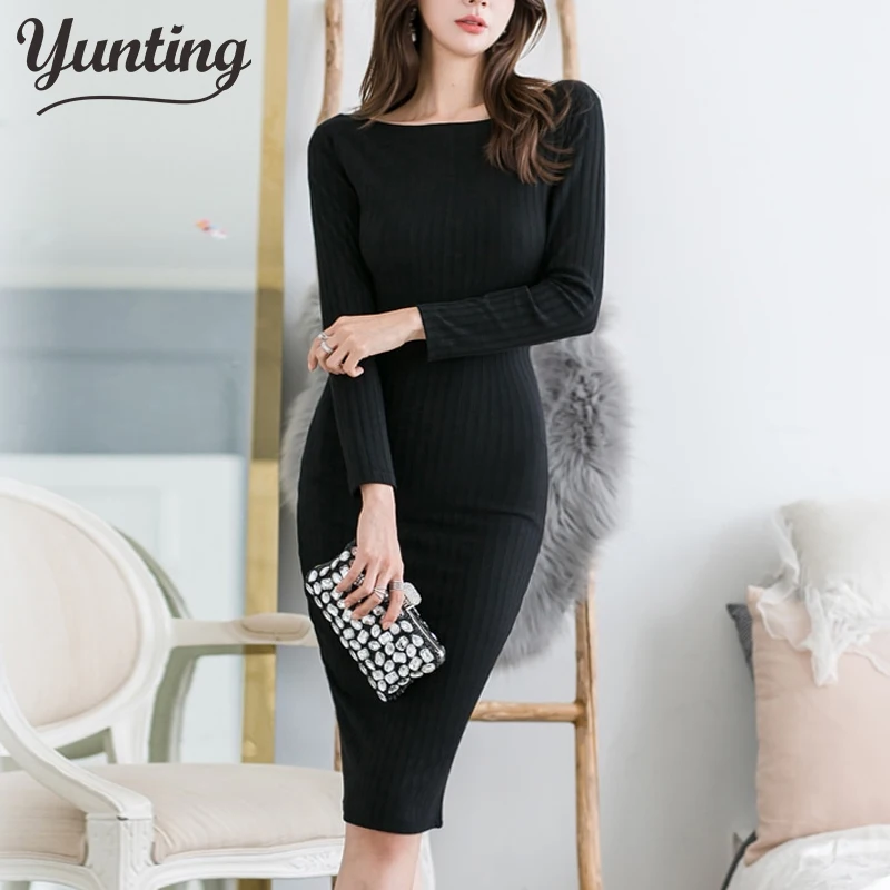 

2020 autumn winter sweater dress women o-neck long sweater dress elegant female slim sexy knit dress