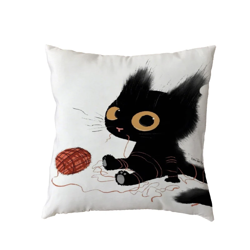 Лидер продаж полиэфирная черная наволочка с изображением кота и кошки из кожи