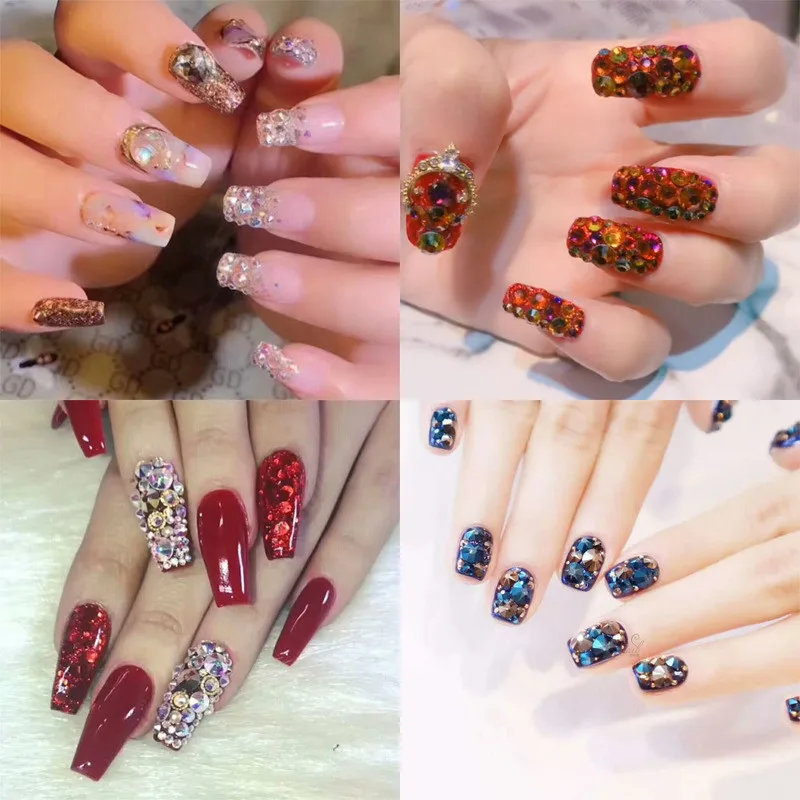 Золотые светлые розы стеклянные 3D Стразы с клеем для ногтевого дизайна