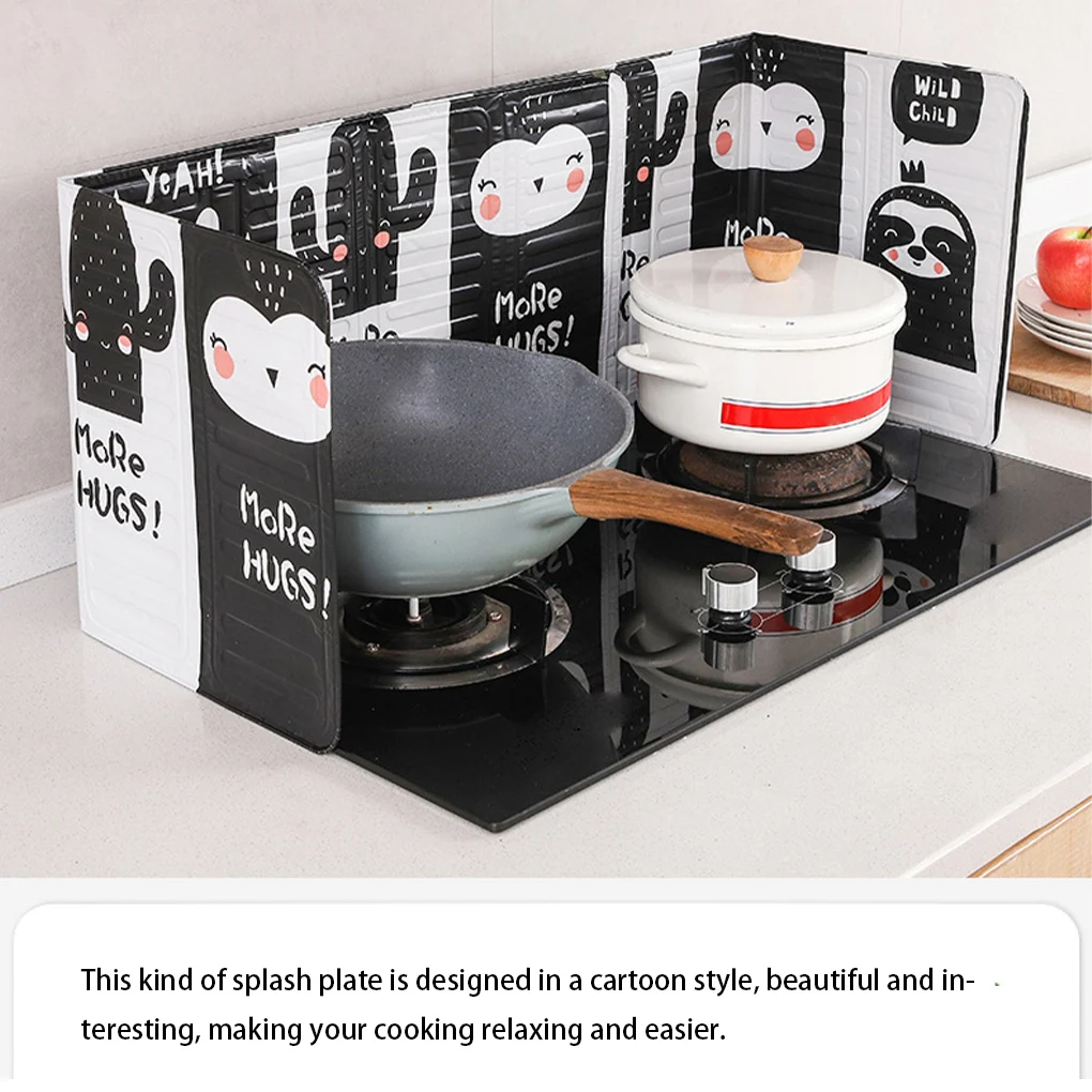 

Cartoon Print Oil Splash Screen Foldable Oil Stove Plate Aluminum Foil Frying Protection Baffle Kitchen Cooktop Oil Baffle