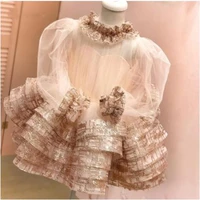 new champagne princess dress baby girl clothes long sleeve birthday party vestido wear 1 14years