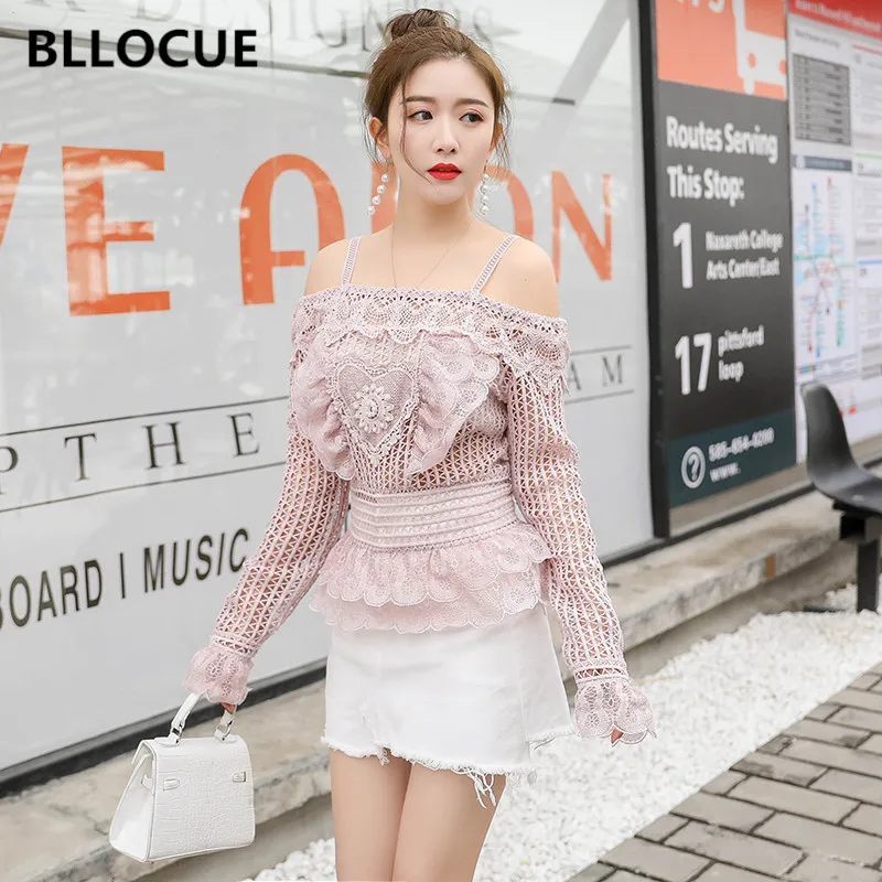 BLLOCUE 2019 осенние женские милые открытые топы сексуальные элегантные кружевные с