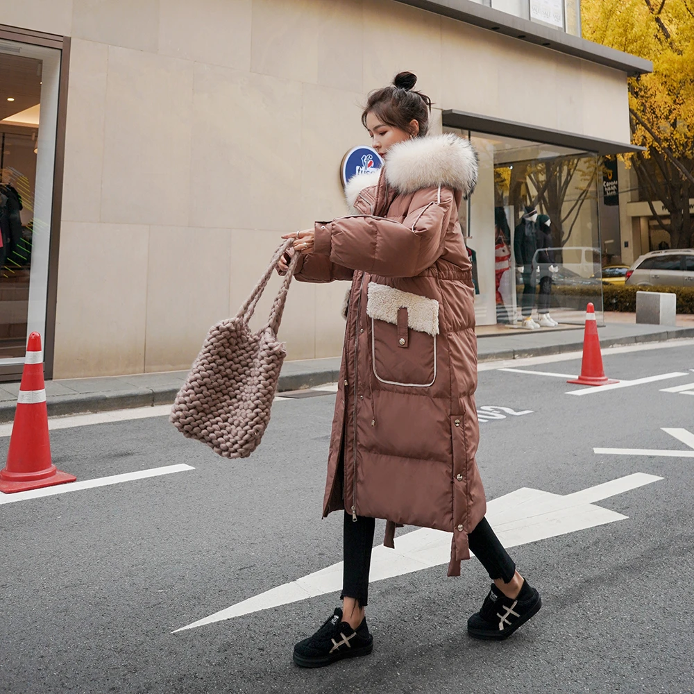 

2020 Winter Long Hooded Artificial Fur Collar Cotton Jacket Women Thick Warm Loose Casual Fashion High Quality Women Parka Coat