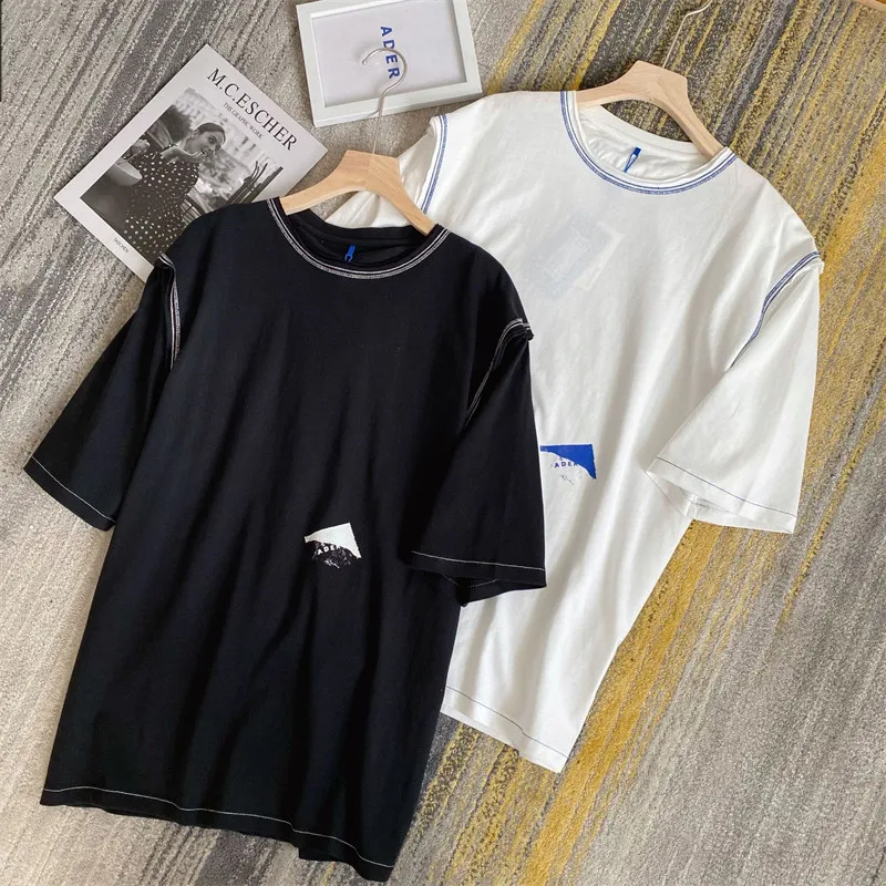 

2021 Summer Women T Shirts Men Ader New Holiday Short Sleeve Open Wire Cotton Casual Basic T-shirt Designers Tapes Tops Tees