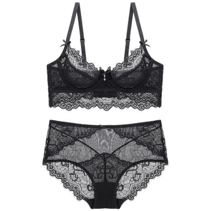 Прозрачный комплект нижнего белья для молодых девушек кружевной ультратонкий