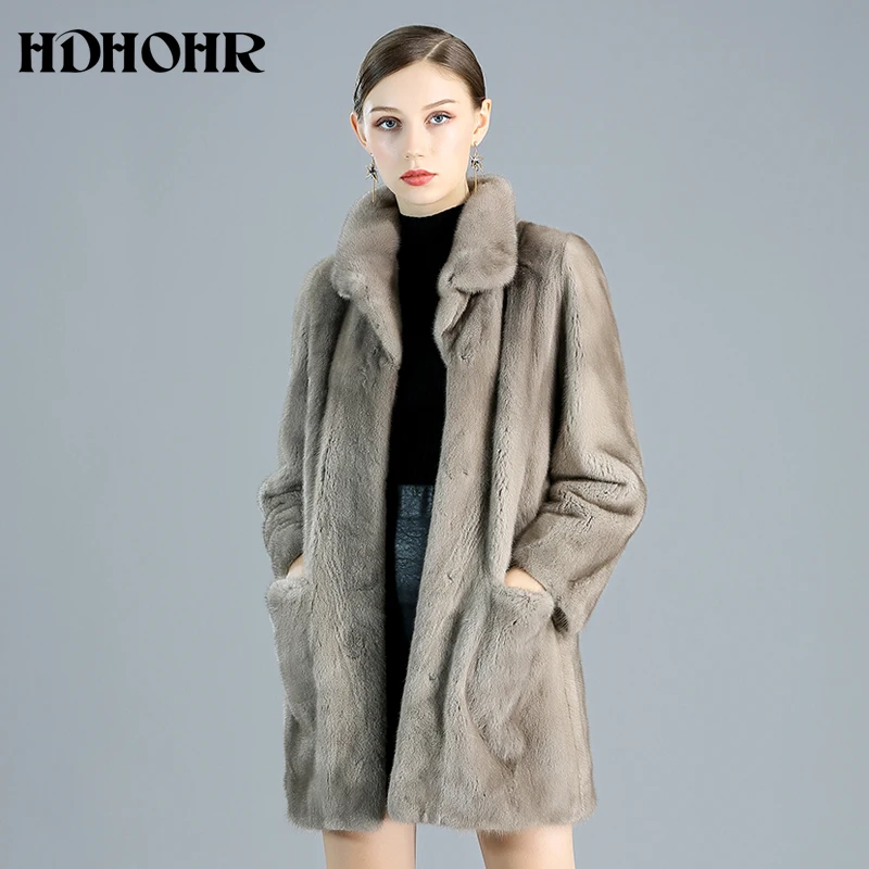 HDHOHR 2021 Высокое качество 100% женское натуральное импортное пальто из натуральной