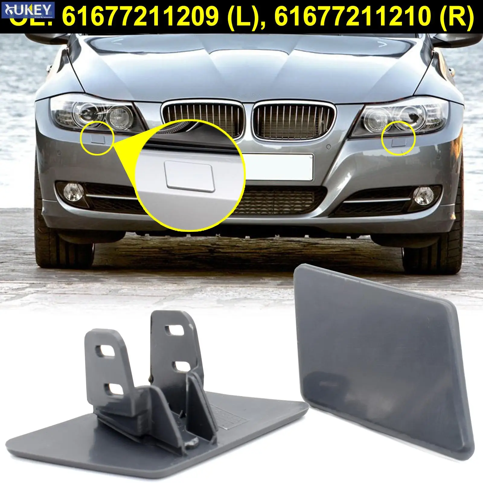 For BMW E90 E91 328xi 320i 325i 335i 325xi Front Bumper Headlight Washer Nozzle Cover R L Unpainted Cap 61677211209 61677211210