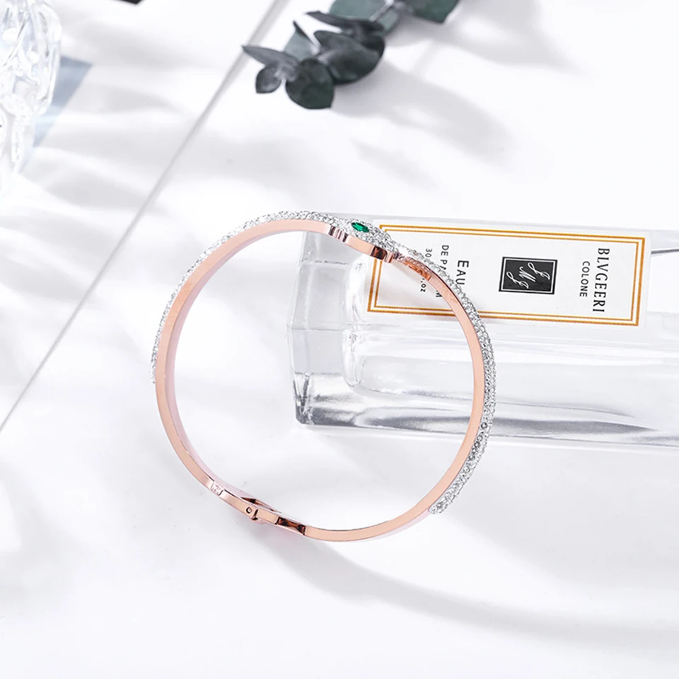 Браслет из белой змеи и циркона титановая нержавеющая сталь инкрустированный