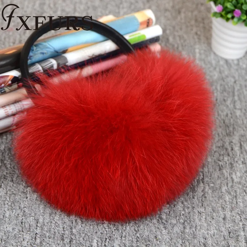 FXFURS новые модные милые объемные наушники из лисьего меха теплые меховые наушники из натурального меха с кожаной полкой для женщин защита для ушей зима - Цвет: red
