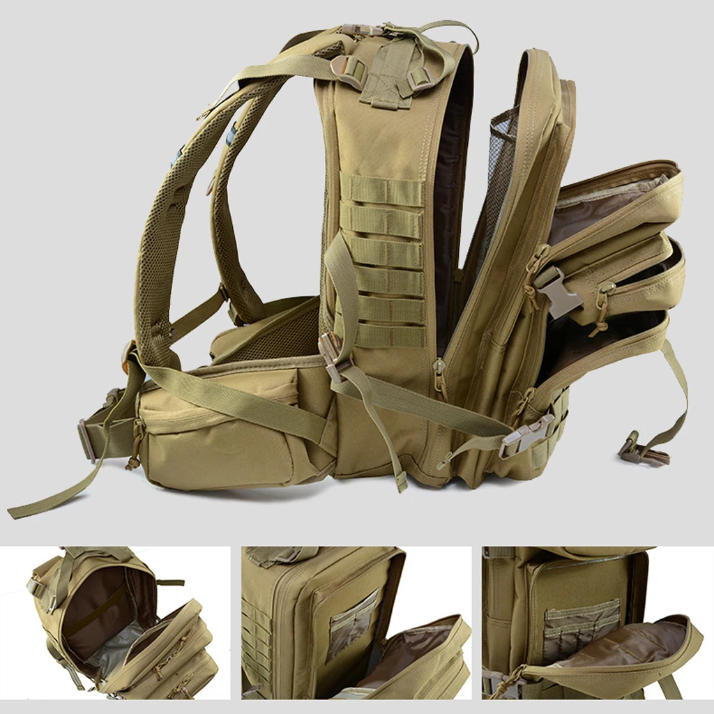 50L Outdoor Camping Bag Military Day Backpack Tactical Rucksack Brown Black Waterproof Backpack For Hiking Camping Traveling