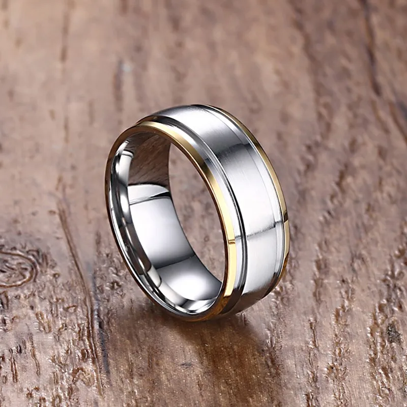 Мужское кольцо золотистого и серебристого цвета украшения из титана сталь