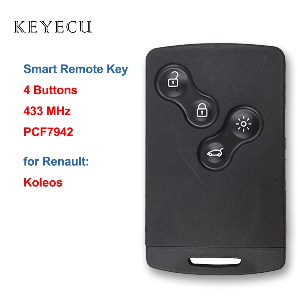 Ключ смарт-интеллектуальный пульт ДУ с 4 кнопками 433 МГц с чипом PCF7952 для Renault Koleos 2009 2010 2011 2012 2013 2014 и выше.