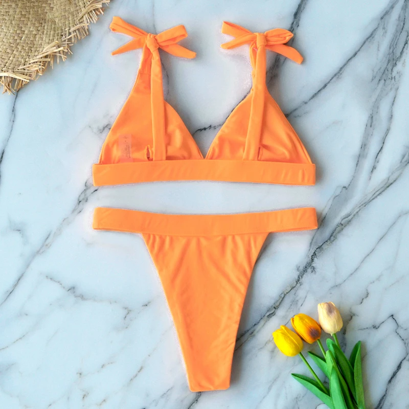 

2021 New High Waist Bikini Women Swimsuit Push Up Swimwear Solid Halter Bikini Set Brazilian Bathing Suit Swimming Wear Female
