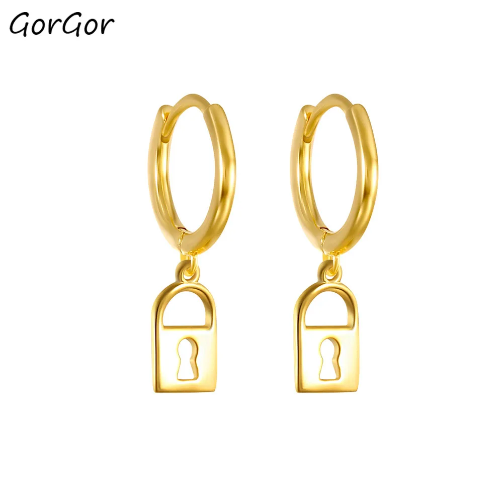 

GorGor Drop Earrings Women 925 Sterling Pattern Lock Circle Pendant Individuality Creative Engagement Jewelry 60202650108