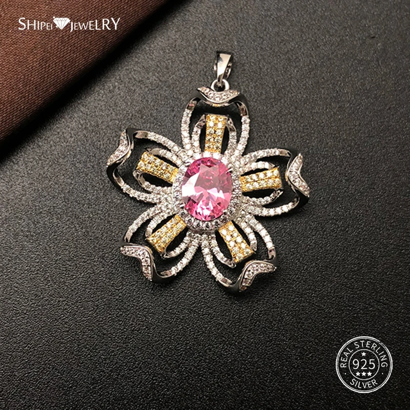 Женское колье с подвеской в виде рубинового цветка Shipei серебро 100% пробы желтый
