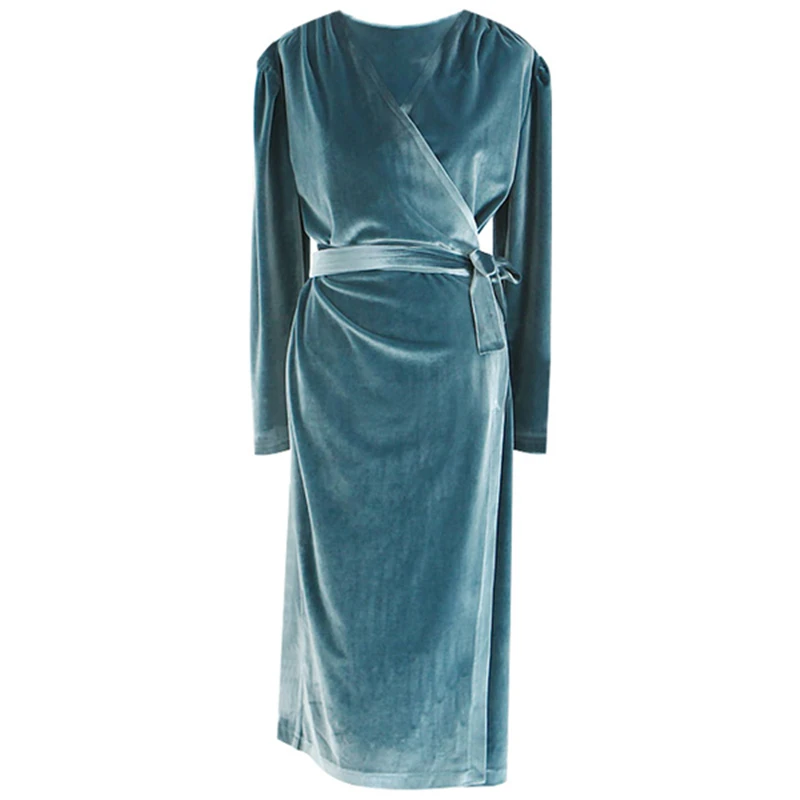Женское бархатное платье с V-образным вырезом однотонное облегающее вечернее до