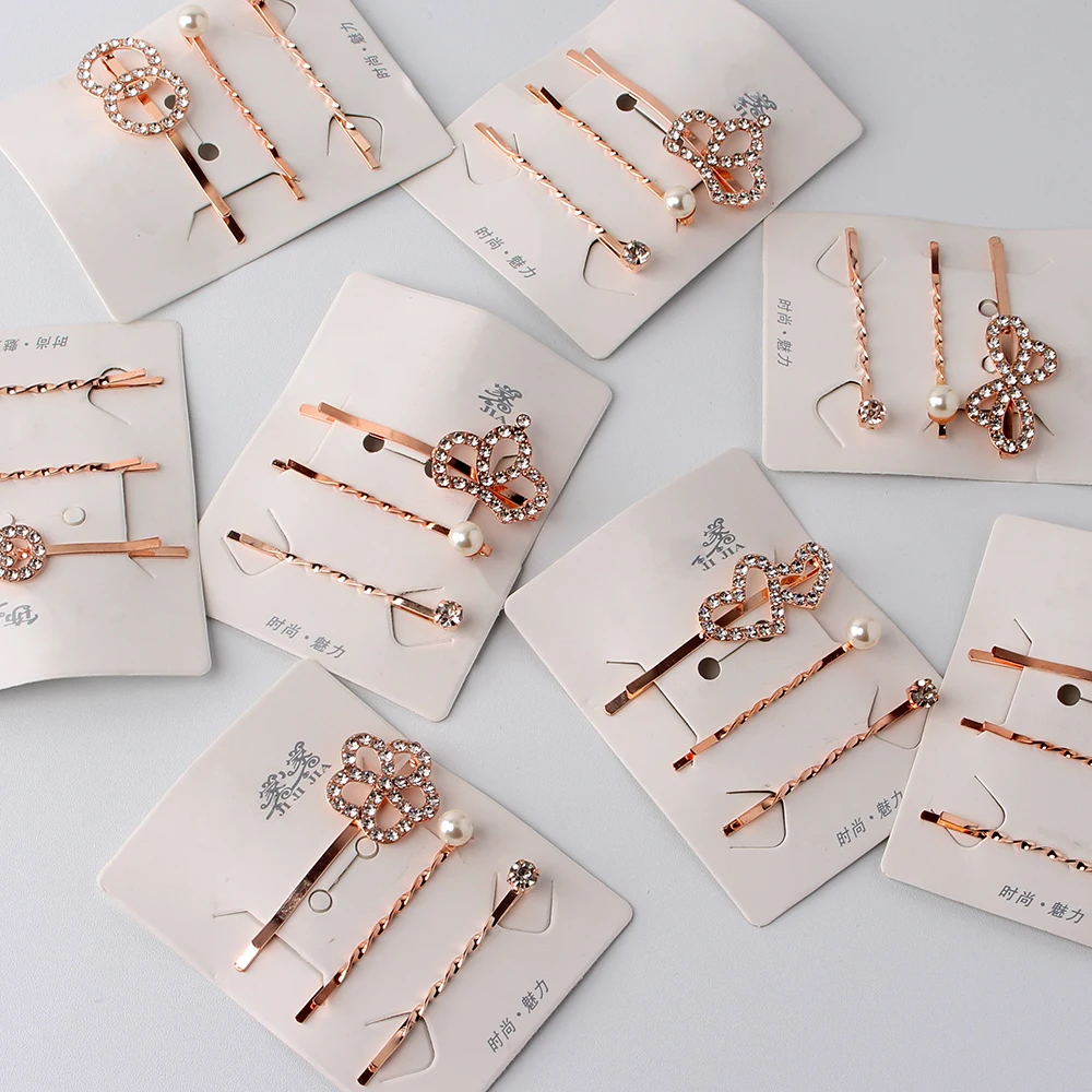 3 шт. один набор Модные женские заколки для волос милые стразы аксессуары