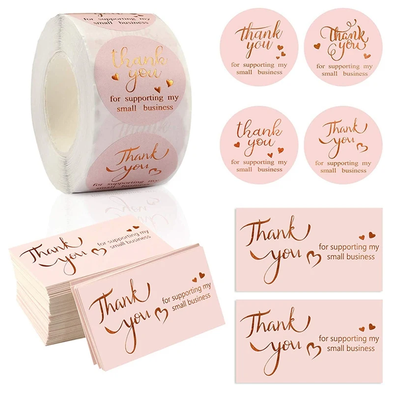 

500Pcs Pink Thank You for Supporting My Small Business Card Cute Thank You Stickers for Baking Packaging Seal Labels Stickers