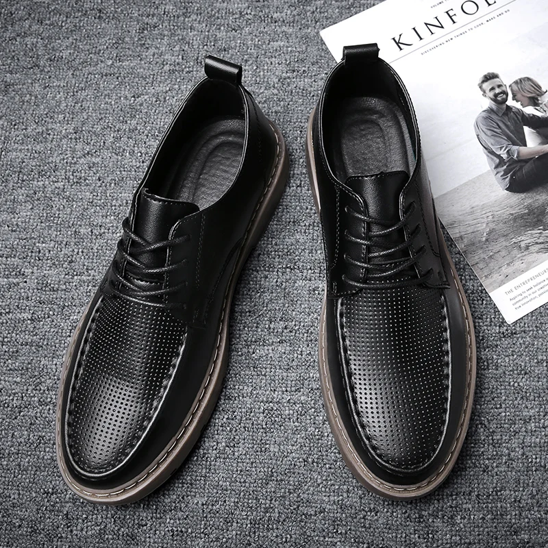 

Men's Leather Casual Shoes 2020 New Men Shoes Casual Breathable Zapatos Casuales Para Hombre De Cuero Black Man Leisure
