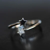 fashion simple double star zircon ring opening adjustable ring casual party jewelry daily match birthday gift