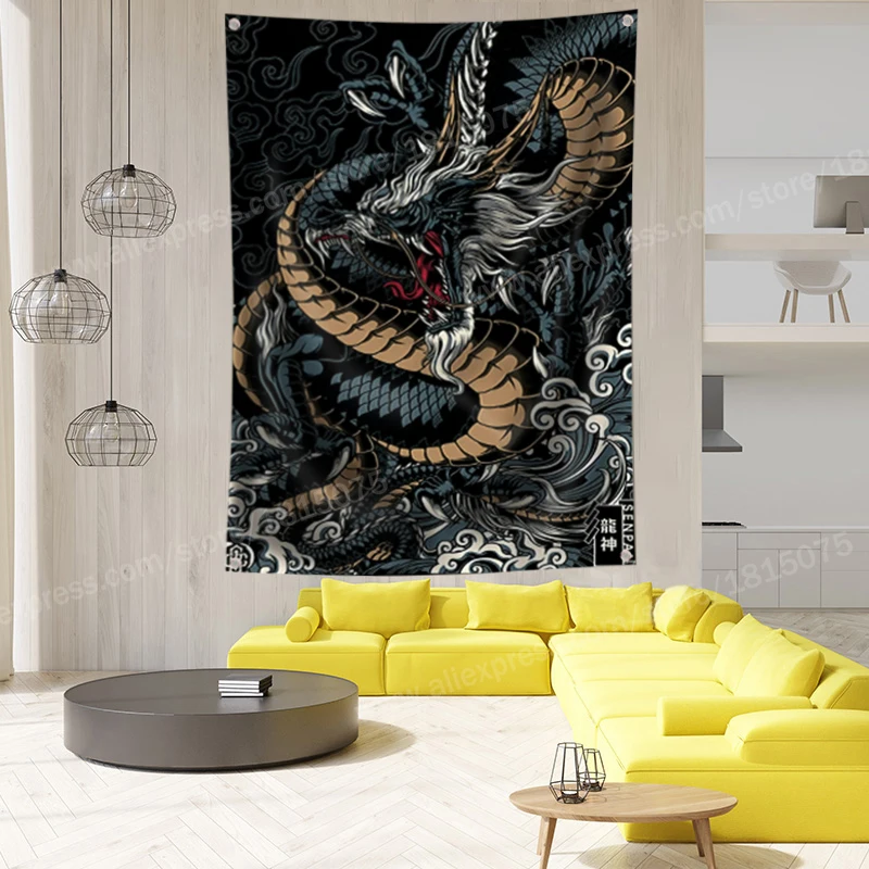Ancient China Dragon God Flag Banner Polyester 144* 96cm Hang On The Wall 4 Grommets Custom Indoor Decoration |