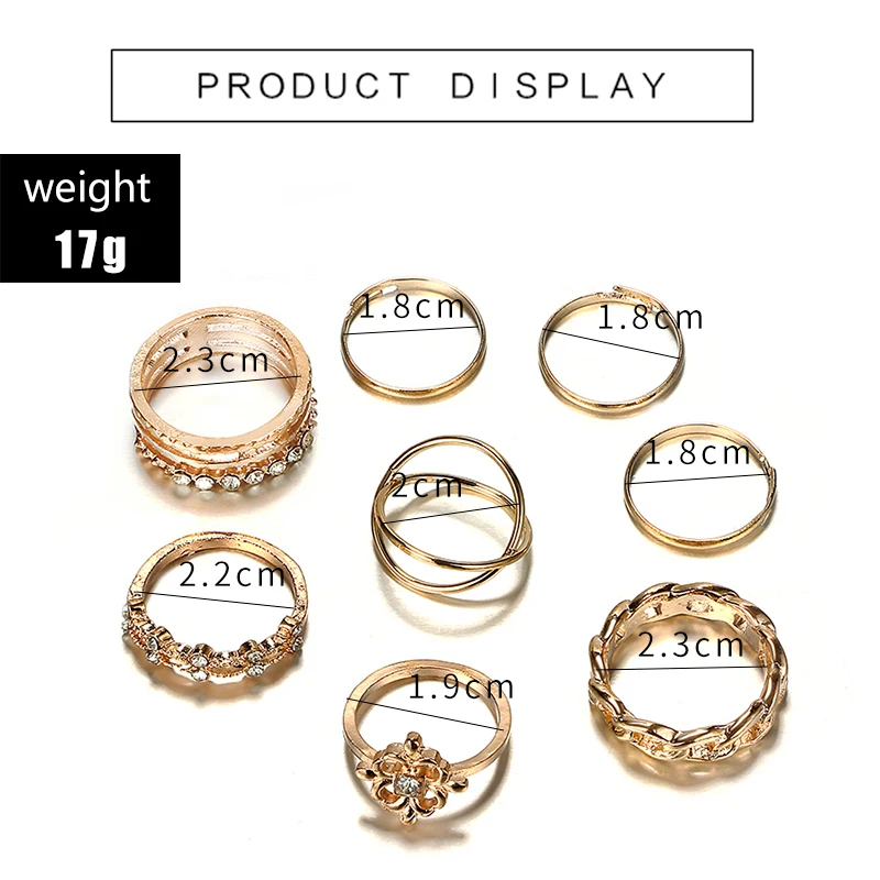 8 шт./компл. женское очаровательное кольцо с кристаллами крест цветок