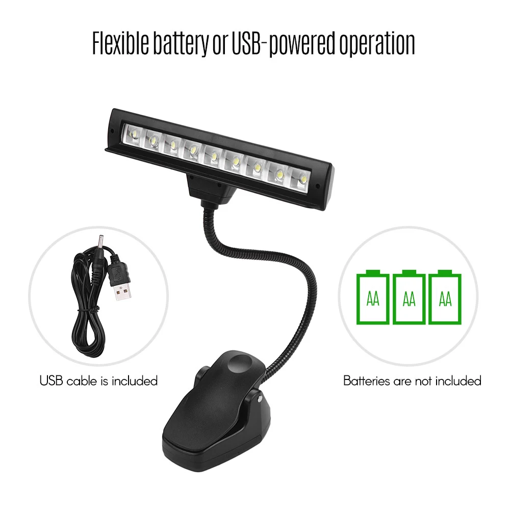Clip-On Orchestra LED Lamp Two-Level Adjustable Music Stand Reading Light with 9 Beads Musical Instrument Accessory | Спорт и