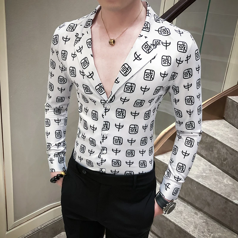 Модная новинка 2020 Весенняя Мужская рубашка в британском стиле с цифровым принтом