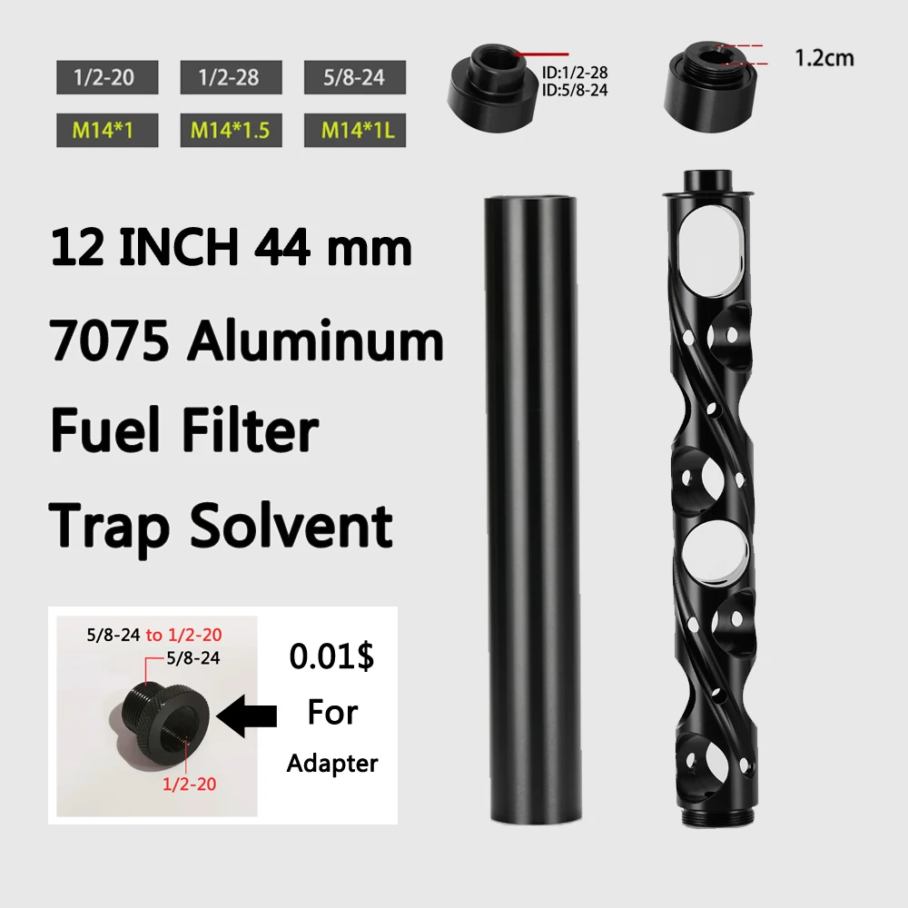 

12 inch Spiral 1/2-28 5/8-24 Single Core Aluminum Car Fuel Filter Fuel Trap Solvent Filters For NAPA 4003 WIX 24003 With Adapter