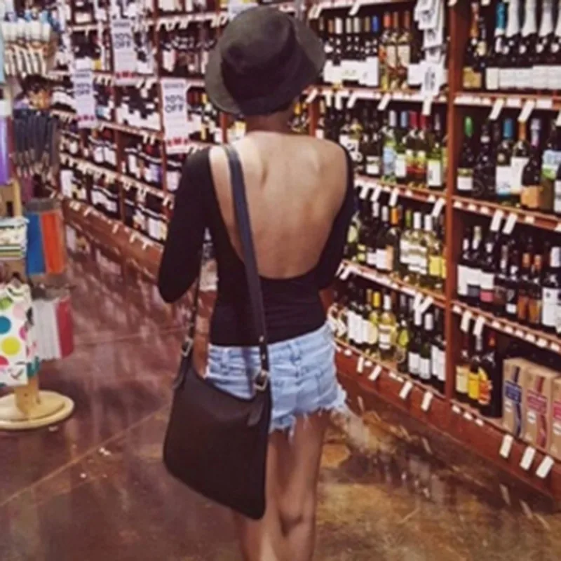 Женское боди с длинным рукавом и открытой спиной Осеннее однотонное облегающее